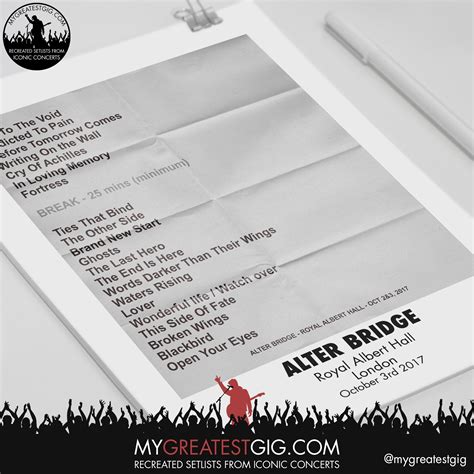 Alter Bridge Royal Albert Hall October 3rd 2017 Recreated Setlist