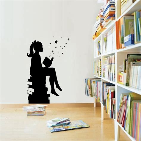 Girl Reading Books Magic Wall Art Decal Libraries Wall Decor Education