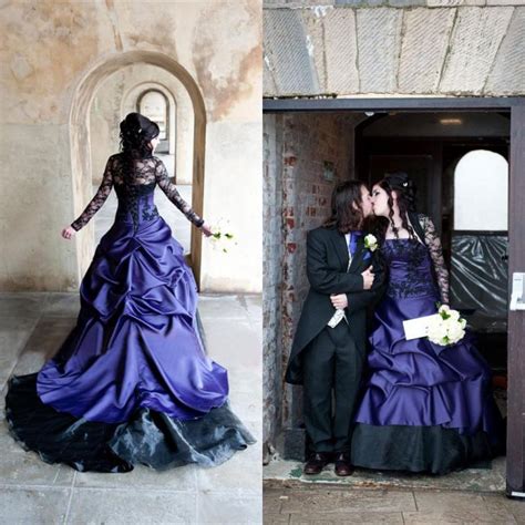 Discount 2016 Black And Royal Blue Gothic Wedding Dresses Long Sleeve
