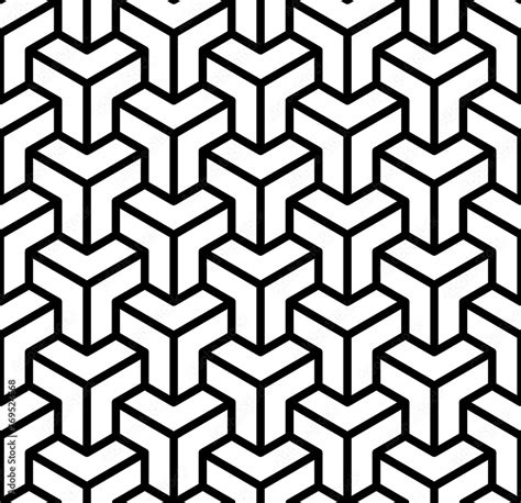 Abstract D Cubes Geometric Seamless Pattern In Black And White Vector