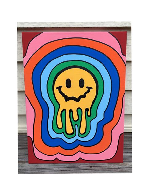 Colorful Drippy Smiley Face Wall Art Trippy Smiley Decor Etsy In 2022