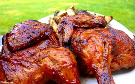 We're big fans of spatchcocking — that's when the backbone of a chicken is removed and the chicken is flattened grilled chicken with redeye bbq sauce. The Baker Upstairs: 9 Fantastic Father's Day Menus