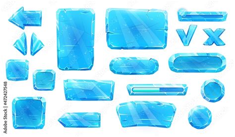 Ice Crystal Buttons Slider Plates And Arrows With Keys Of Game Asset