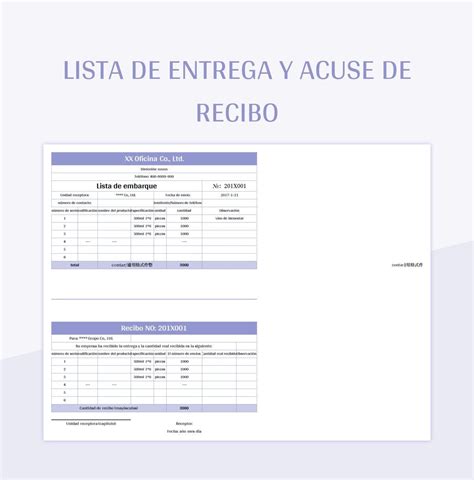 Plantilla De Excel Lista De Entrega Y Acuse De Recibo Y Hoja De Cálculo