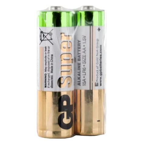 Gp Batteries Super Alkaline Aa Batteries Shrink Of 2 Cell Pack