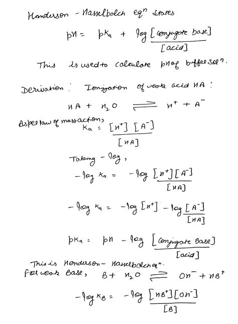Solved Derive The Henderson Hasselbalch Equation From The Law Of Mass