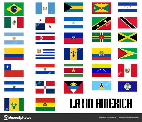 Flags Latin American Countries Isolated Objects White Background Stock