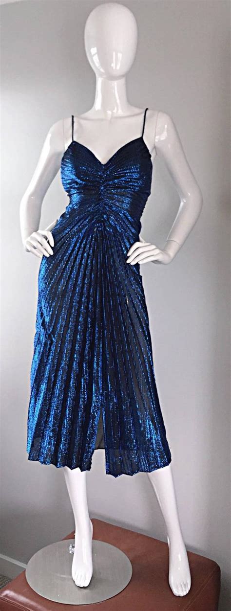 Vintage New Leaf Samir 1970s 70s Sexy Blue Metallic Pleated Disco Dress At 1stdibs