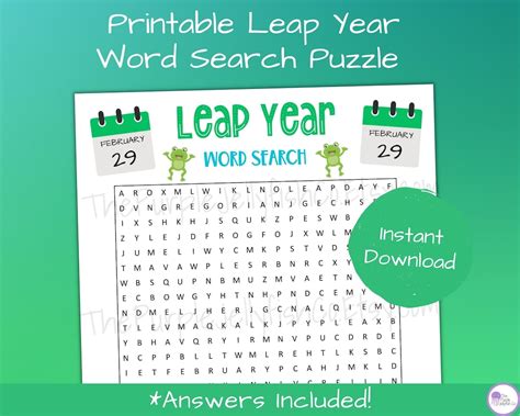 Leap Year Word Search Puzzle Printable Leap Day Activity For Kids