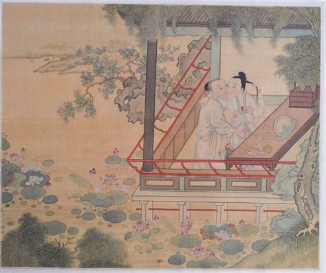 A Fine 18th Century Chinese Erotic Watercolour Painting Qianlong