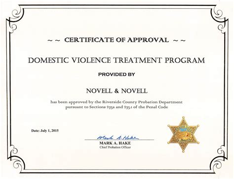 Certificate Of Approval Domestic Violence Treatment Program 2015 07