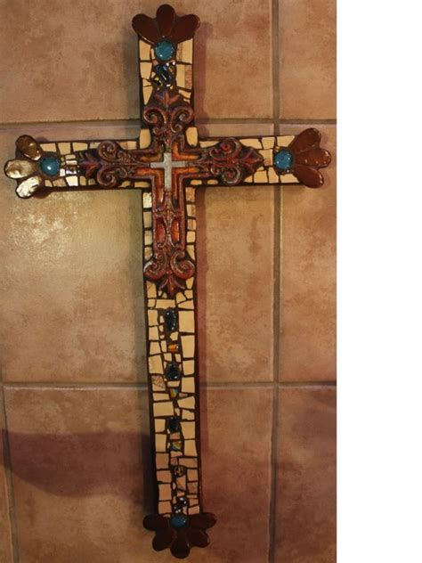 The fleur de lis living tall cross wall decor is a visual beauty that will dress up any wall. Large mosaic wall Cross by New Mexico Artist Susanne Baca ...