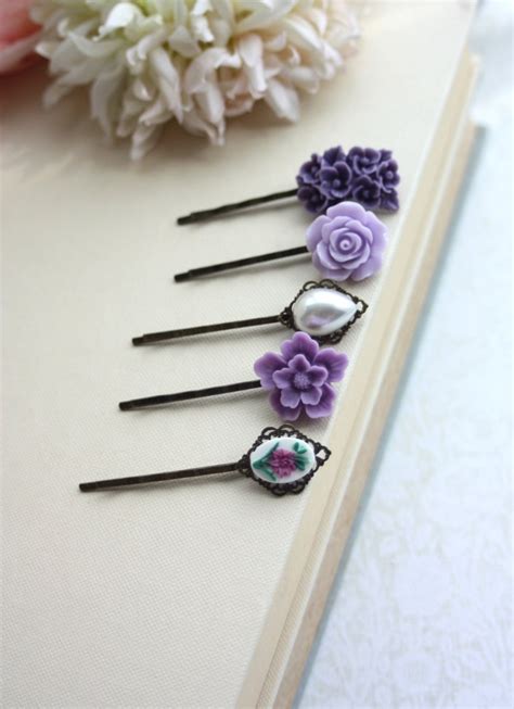 Purple Flower Hair Pins Shades Of Lavender Lilac Amethyst Etsy