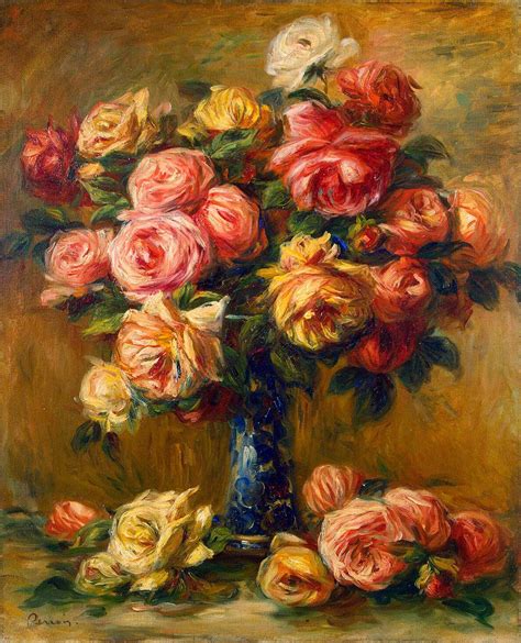 Age Of The Art Roses In A Vase By Pierre Auguste Renoir