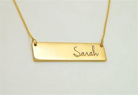 14k Gold Name Plate Necklace Engraved Memorial T With Hand Etsy