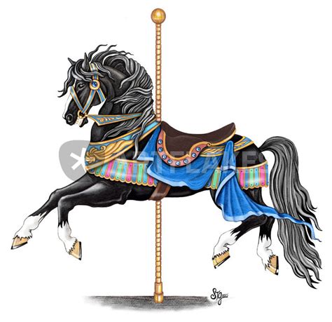 Black Carousel Horse Drawing Art Prints And Posters By Sandra Gale