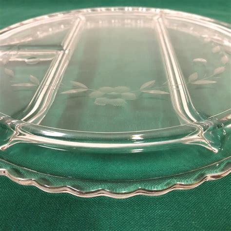 Vintage Clear Glass Divided Relish Dish With Etched Flowers Etsy