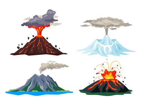 Premium Vector Volcano Eruption Set With Magma Smoke Ashes Isolated