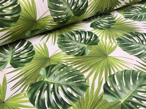 Green Palm Leaves Cotton Fabric For Curtain Upholstery Digital