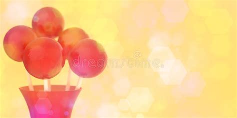 Red Balls Of Lollipops On Stick In Red Vase On Retro Background With
