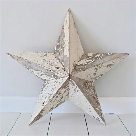 Pair Of Large Wooden Stars With Old Paint