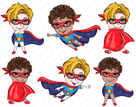 Superhero Clip Art Comic Strip Illustrations Cute Boy Etsy