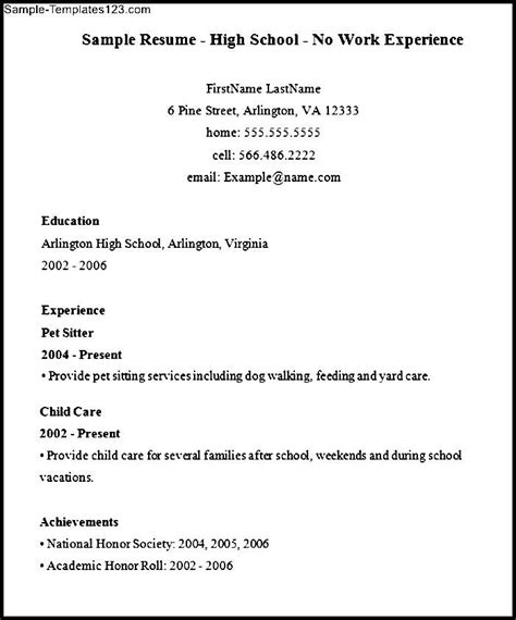 High School Resume With No Work Experience Sample Templates Sample