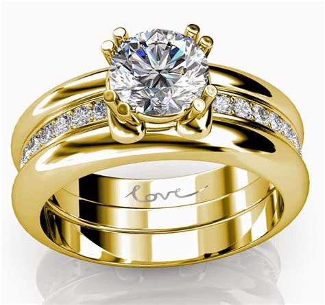 Trio Wedding Rings Sets Yellow Gold With Luxury Diamond