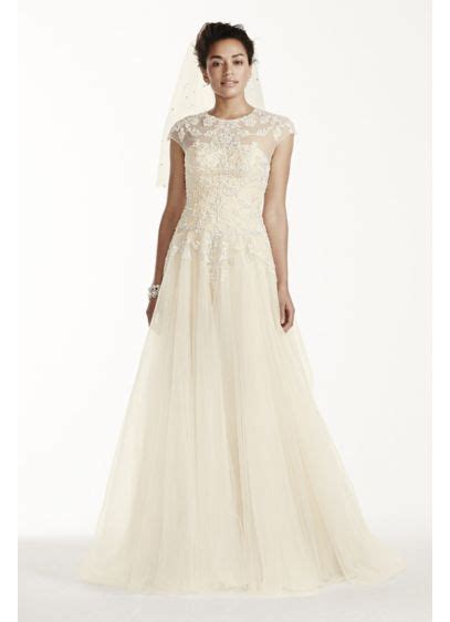 Im thinking of adding this type of sleeve…. As-Is Oleg Cassini Cap Sleeve Tulle Wedding Dress | David ...