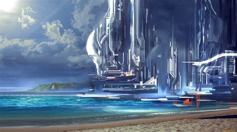Futuristic Science Fiction Artwork Ports Building Wallpaper And Background