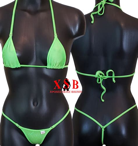 Xposed Skinz Bikinis X120 G String Micro Sequin Bikini Thong Lime