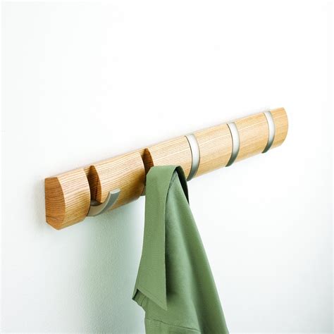 Wall Mounted 5 Flip Hooks Wood Coat Rack In Espresso Natural And White