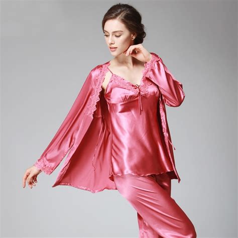 Ssh Lady Silk Satin Pajama Women Sexy Pieces Pajama Set Sleepwear V Neck Top Full Sleeves