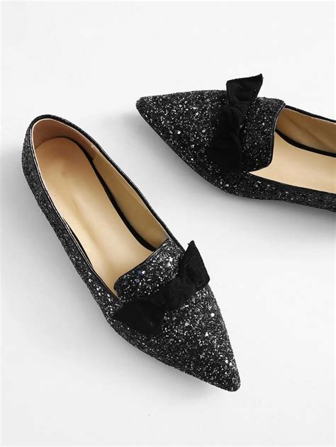 Bow Embellished Glitter Flats Cuteclothesforteens Flat Shoes Women