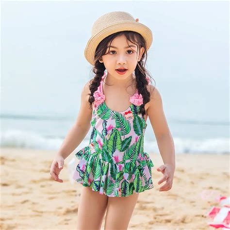 Handmade Floral One Piece Swimsuit Girls Print Children Swimwear Child