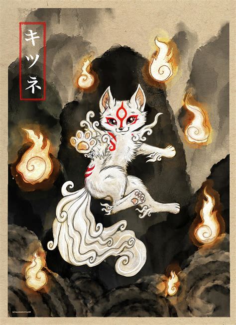 Floating Okami Fox Painting By Howling Riot Fine Art America