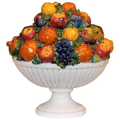 Large Vintage Italian Majolica Pottery Fruit Bowl Table Centerpiece At