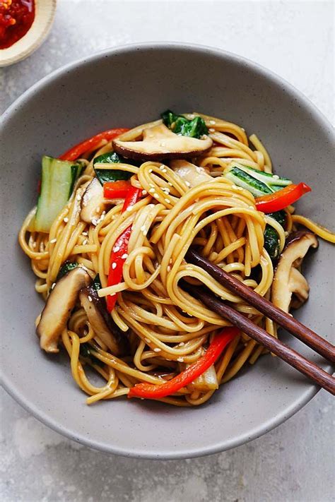 Bok Choy Red Bell Peppers Shiitake Mushrooms And Noodles In A Rich Lo