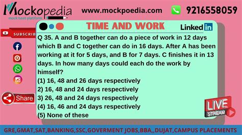 Mockopedia Time And Work Practice Q35a And B Together Can Do A Piece