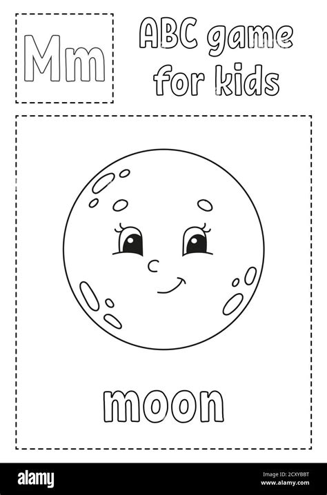 la letra m es para la luna abc juego para niños página de coloreado del alfabeto personaje de