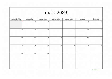 Calendário Maio 2023