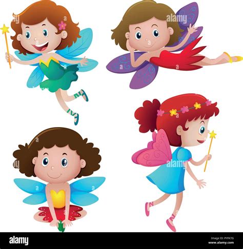 Four Cute Fairies Flying Illustration Stock Vector Image And Art Alamy
