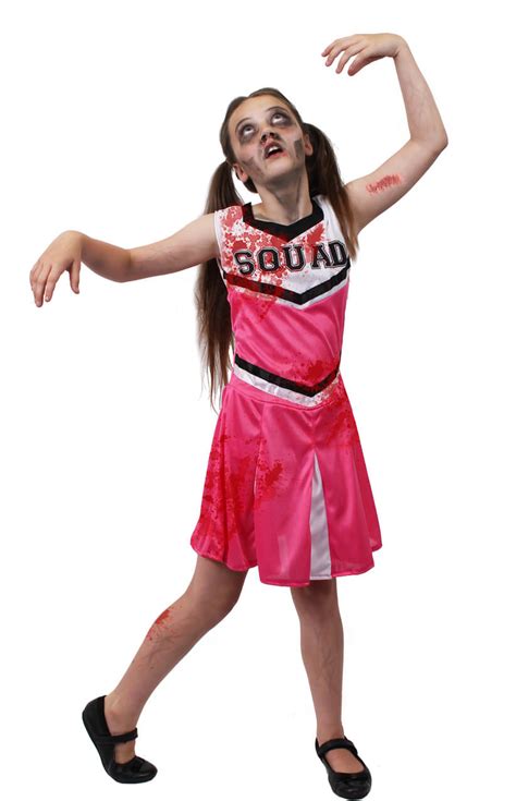 Girls Pink Zombie Cheerleader Halloween Fancy Dress Costume I Love Fancy Dress