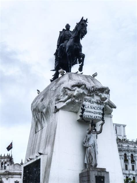 The figure of san martín wears formal military dress and a ceremonial hat. Statue Jose San Martin Plaza Lima Peru Stock Photo - Image ...