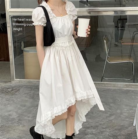 Vintage Aesthetic Assymetrical Skirt Thin White Dress Pretty Dresses