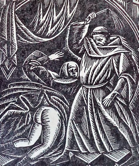 Vintage Woodcut Medieval Monk Flogging Woman Litho Art Print Engraving