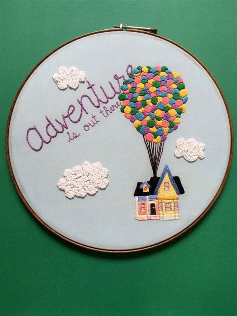 Hand Embroidered Hoop Art Disney Pixar Up Adventure Is Out There