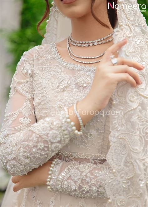 White Pakistani Bridal Dress In Lehenga Gown Bs620 White Pakistani