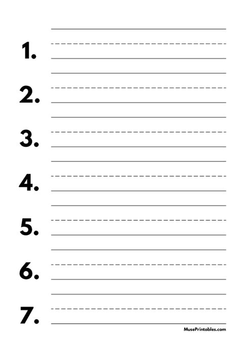 Printable Black And White Numbered Handwriting Paper 1 Inch Portrait