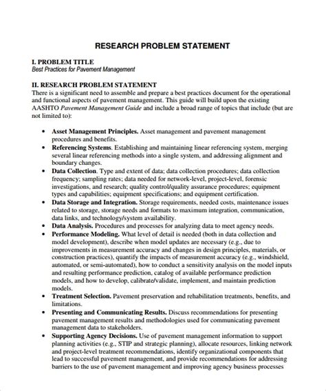 A problem statement is a short, clear explanation of the issue to be researched. FREE 9+ Problem Statement Samples in PDF | MS Word